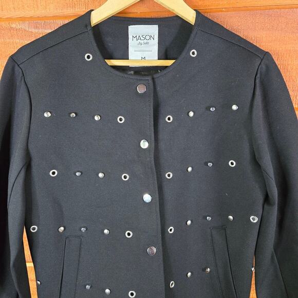Mason by Suko Women Black Studded Bomber Jacket M Canadian Goth Punk Moto Baddie - Picture 2 of 12